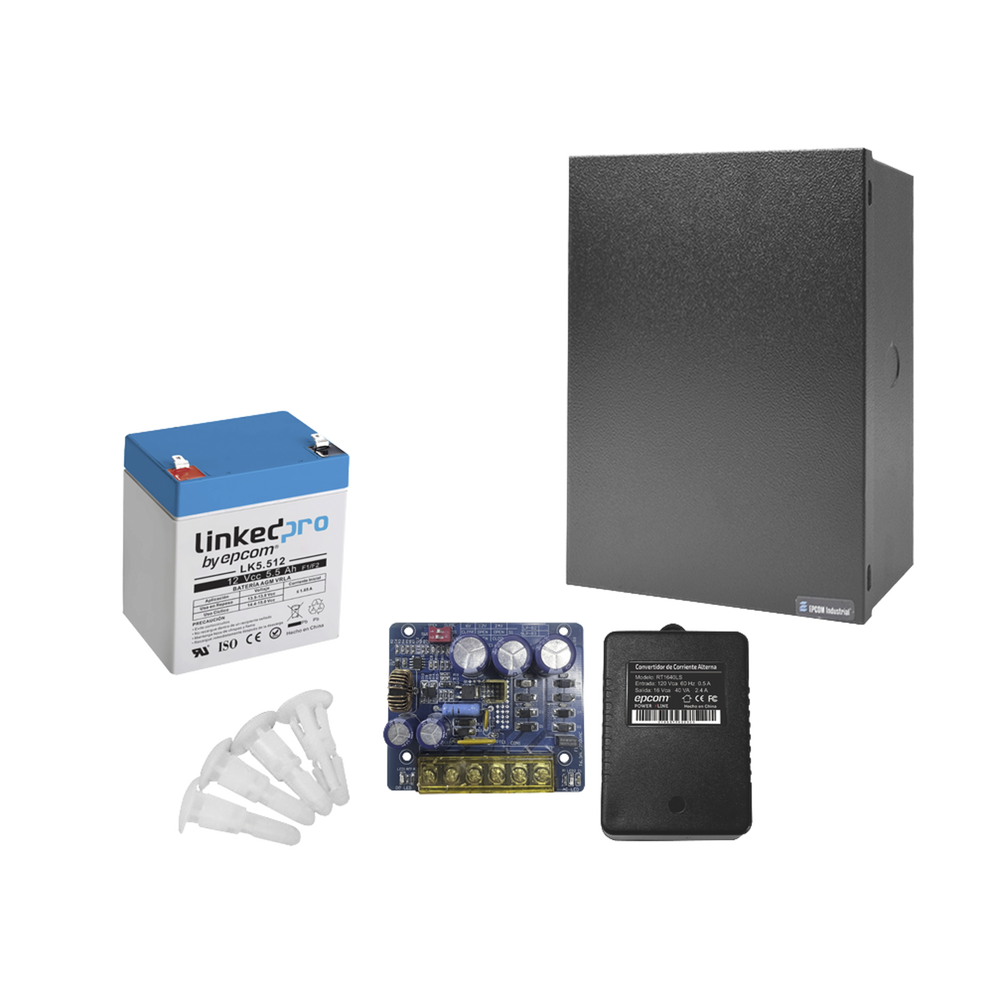 Kit con fuente PLB3 con salida de 12 Vcc a 4 Amper, incluye transformador y batería de 12 V a 5.5 Amper Kit con fuente PLB3 con salida de 12 Vcc a 4 Amper, incluye transformador y batería de 12 V a 5.5 Amper